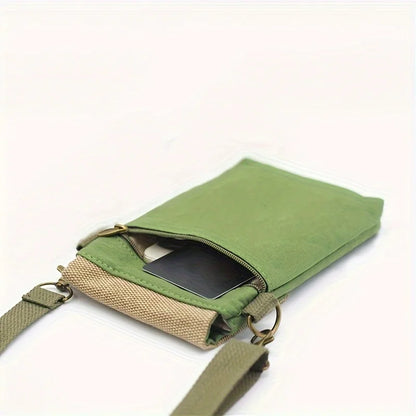 Canvas Crossbody Bag With Cell Phone Pocket And Coin Purse - Smarsty