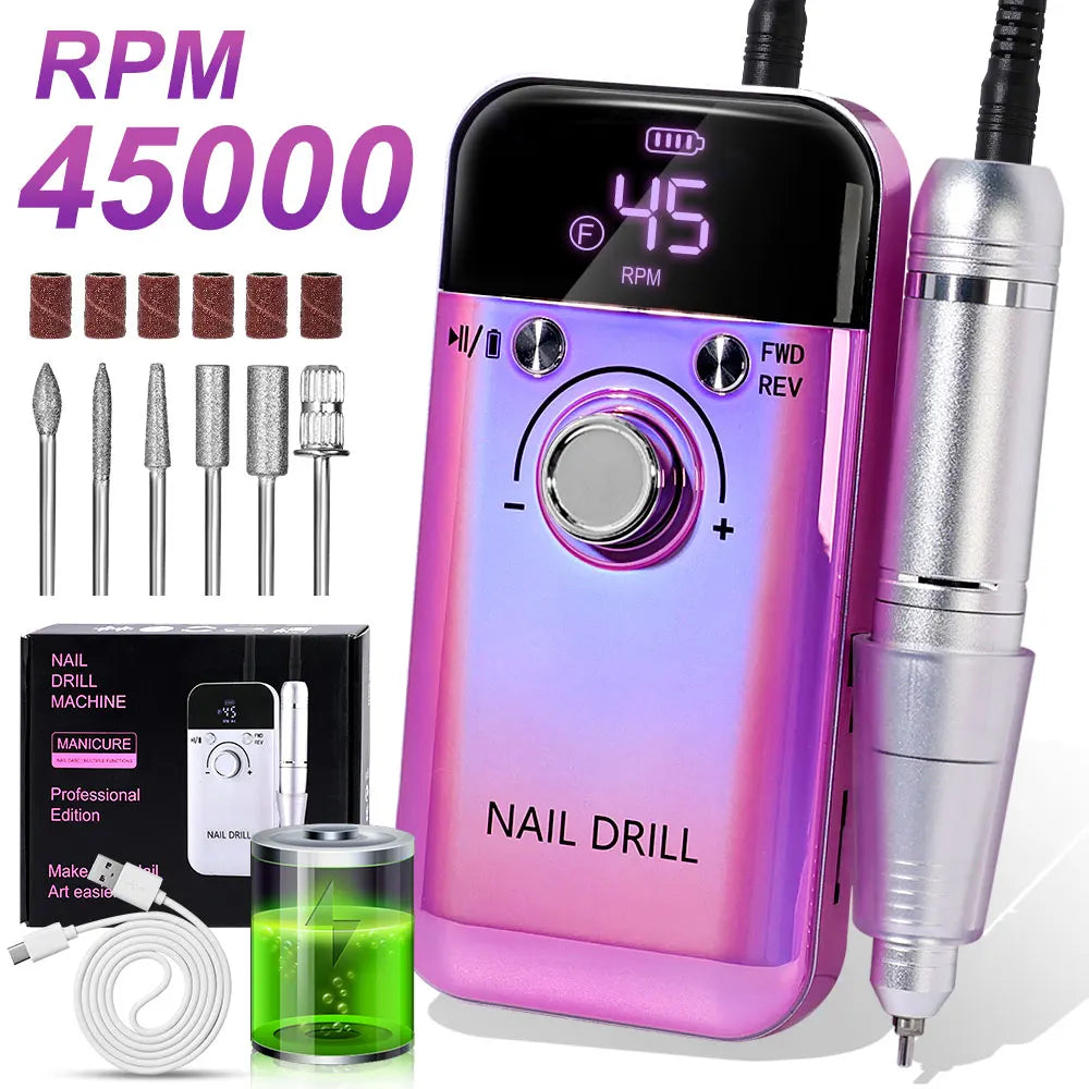 Professional 45000RPM Electric Nail Drill Machine Portable Manicure Tool - Smarsty
