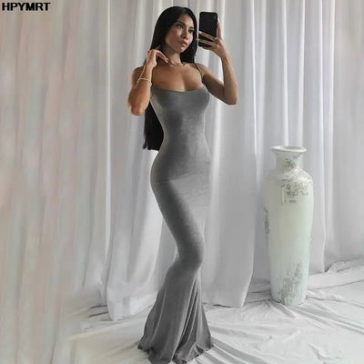 Satin Slip Sleeveless Backless Slim Sexy Maxi Dress 2022 Spring Women Party Y2K Concise Bodycon Elegant Dresses Female Clothing - Smarsty