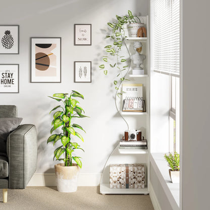Tribesigns Corner Shelf, Modern 5-Tier Wall Corner Bookshelf, Stylish Corner Small Bookcase Storage Rack Plant Stand