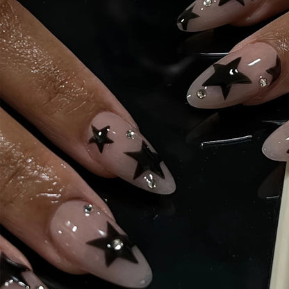 24PCS French Almond Fake Nails with Pearl Trim - Smarsty