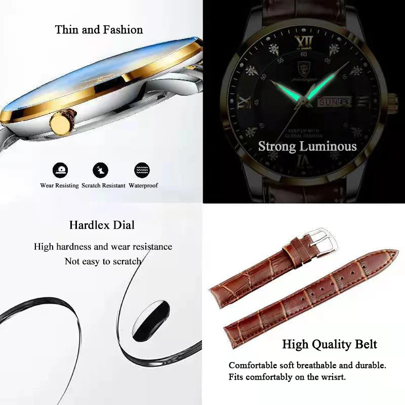 Luxury Waterproof Luminous Leather Quartz Watch for Men - Smarsty