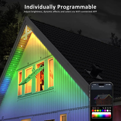 Permanent Outdoor String Lights 60M 120LEDs Smart RGBIC LED Lights IP67 Waterproof Full House Eaves Lights Halloween Decor Alexa