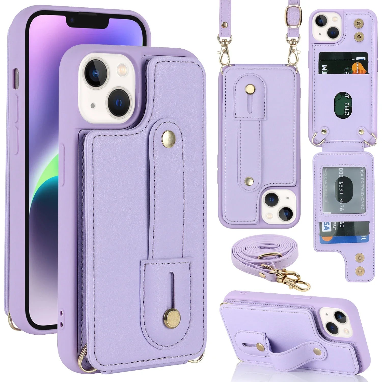 Crossbody Wristband Wallet Leather Cards Solt Case for iPhone 17 16 Pro Max 15 14 12 13 XS Plus SE 2022 Pocket Purse Lanyard Bag