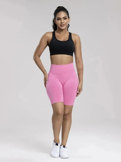 Seamless Sports Women Shorts Muliticolor Yoga Shorts Stretchy High Waist Running Cycling Leggings Hip Liftting Solid Gym Shorts - Smarsty