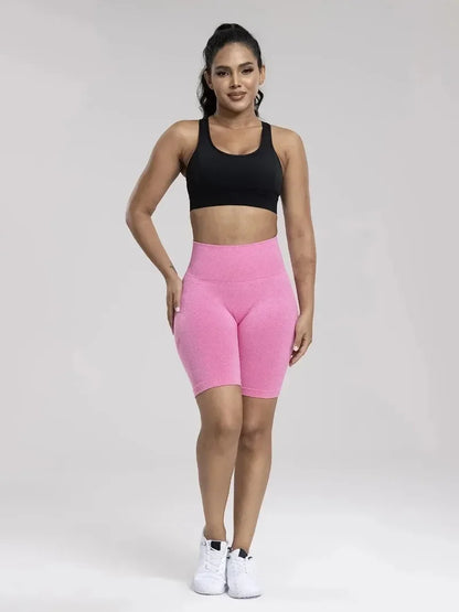 Seamless Sports Women Shorts Muliticolor Yoga Shorts Stretchy High Waist Running Cycling Leggings Hip Liftting Solid Gym Shorts - Smarsty