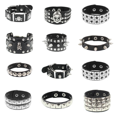 90s Punk Style PU Leather Spiked Bracelet - Smarsty