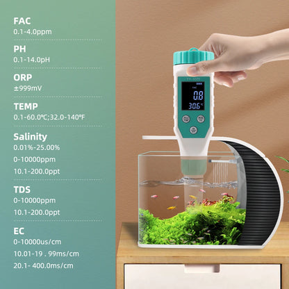 Digital Chlorine PH Tester 7 in 1 Water Quality Analyzer - Smarsty