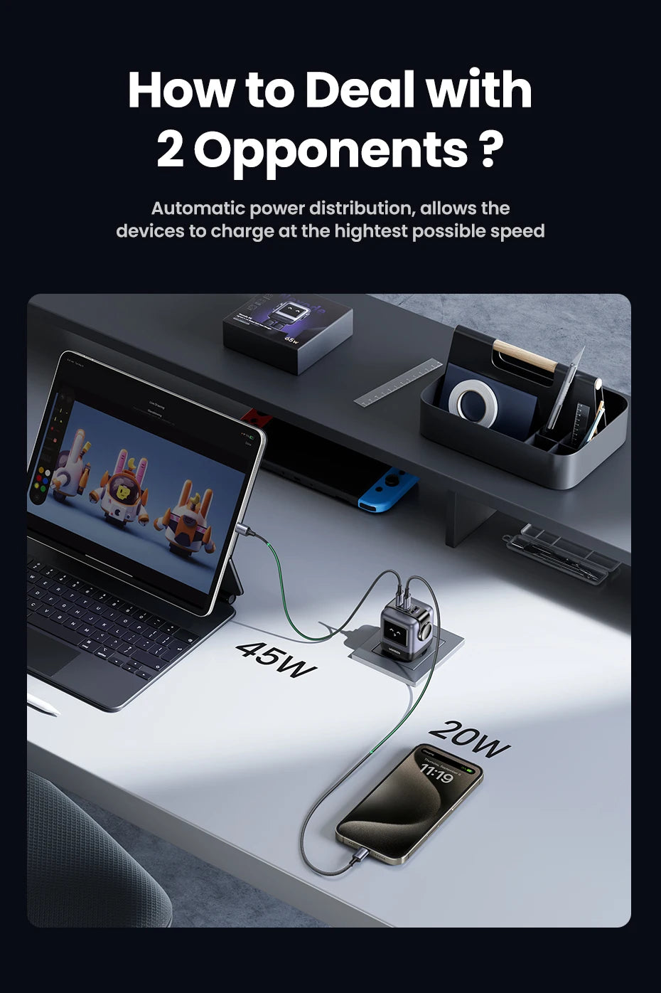65W GaN Charger With PD3.0 PPS Fast Charge Compact Travel - Smarsty