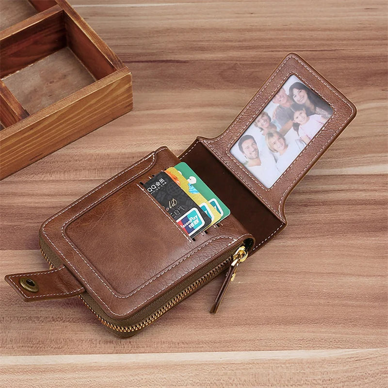 Vintage Men's Wallet PU Leather Short Purse Men Hasp Zipper Clutch Solid Color Wallets High Quality Durable Convenient Wallets - Smarsty