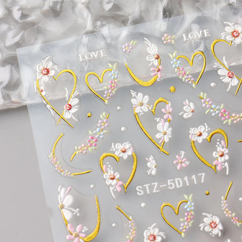5D Kawaii Floral Nail Stickers for Wedding Decor - Smarsty