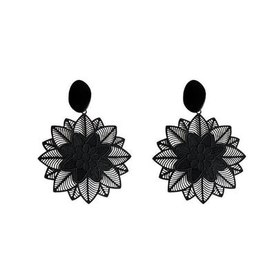 Vintage Punk Black Flower Drop Earrings for Women Geometric Style - Smarsty