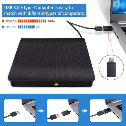 3.0 USB External DVD Drive - Portable CD/DVD +/-RW Burner Reader for Laptop, Windows, Linux - Perfect Plug and Play