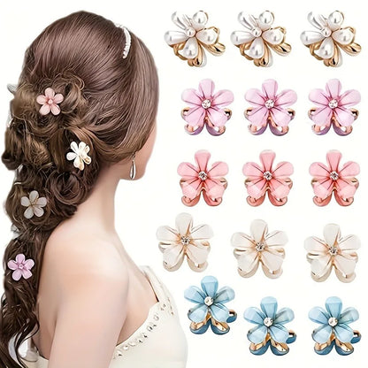 Flower Shaped Hair Grab Clips with Faux Pearl Accents - Smarsty