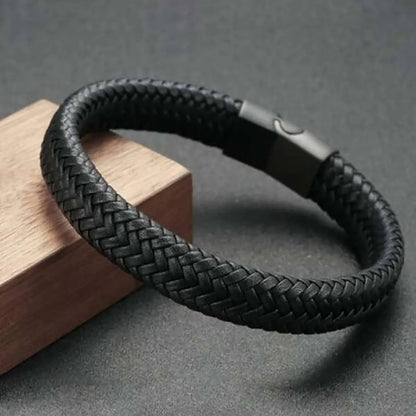 Black PU Leather Magnetic Bracelet for Men Elegant Gift - Smarsty