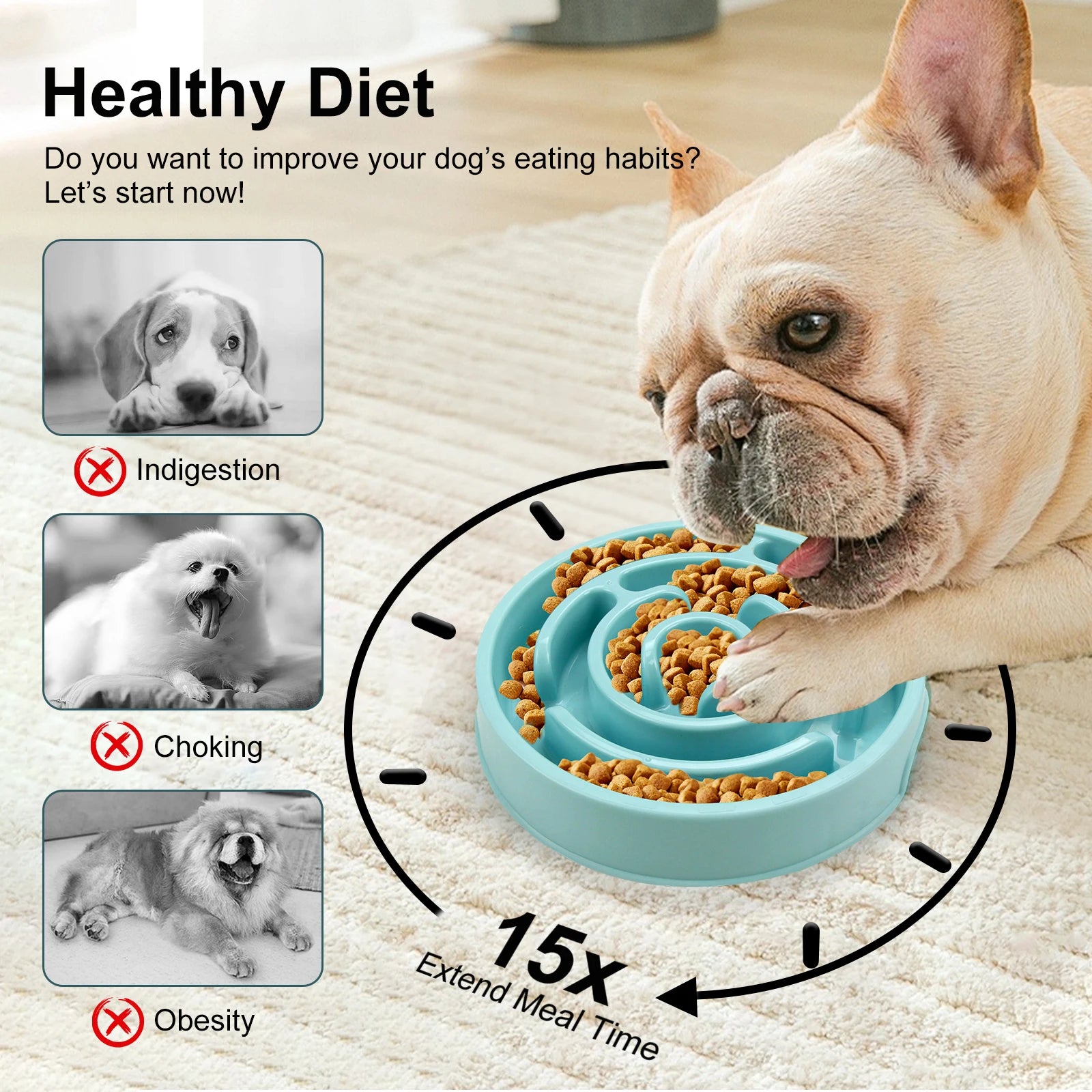 Pet Dog Slow Feeder Bowl Anti-Gulping Design for Healthy Eating - Smarsty