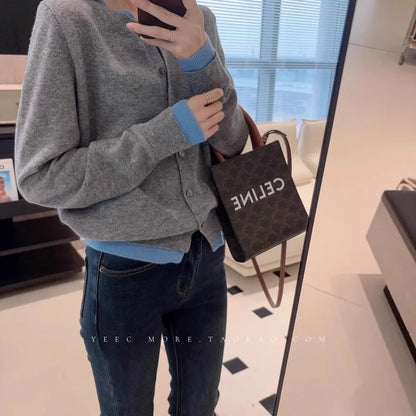 Fake two 100% pure cashmere sweater cardigan dark grey high-grade wool knit coat top - Smarsty