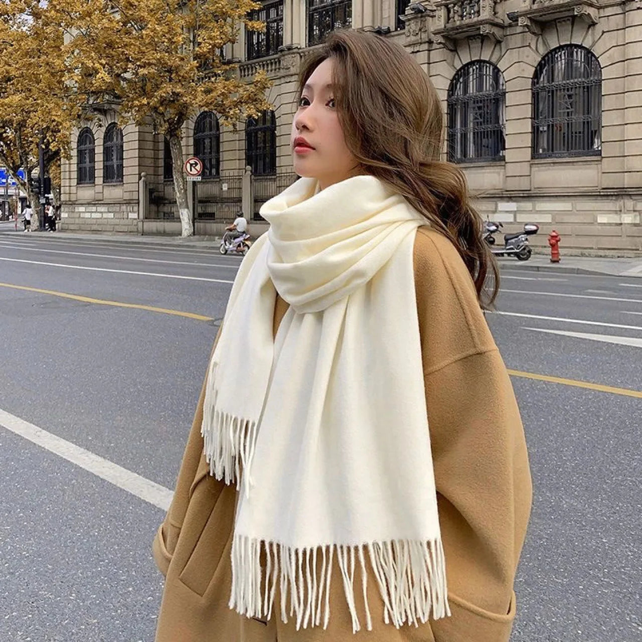 Women Cashmere Wool Scarf Warm Checkered Winter Wrap - Smarsty