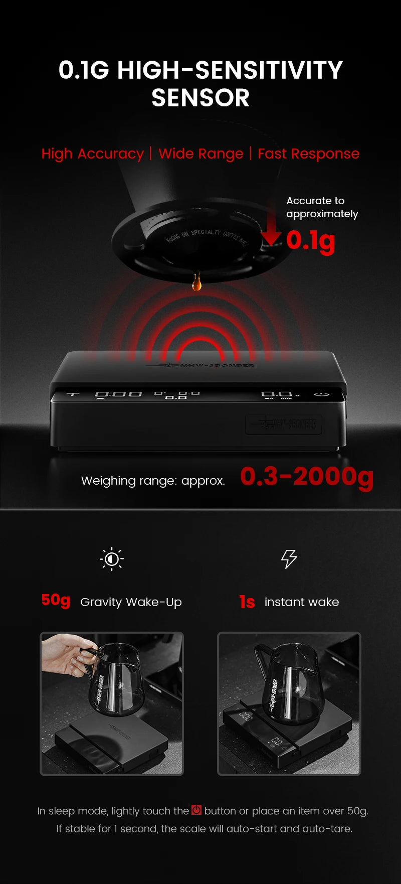 MHW-3BOMBER Cube Coffee Scale 3.0 Pro Max Digital Kitchen Coffee Scale High Precision Flow Rate Big Battery Coffee Accessories
