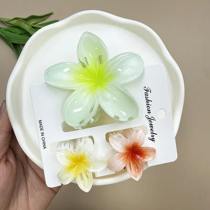 Bohemian Plumeria Hair Claw Clips Set Lightweight Beach - Smarsty