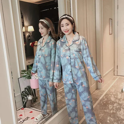 Women's Pajamas Set V-Neck Button down Top and Trousers Sleepwear Homewear Casual Nightwear Loungewear Autumn Winter Two-Piece - Smarsty