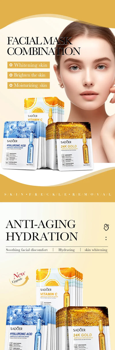 24K Gold Hyaluronic Acid Face Masks for Firming and Moisturizing - Smarsty