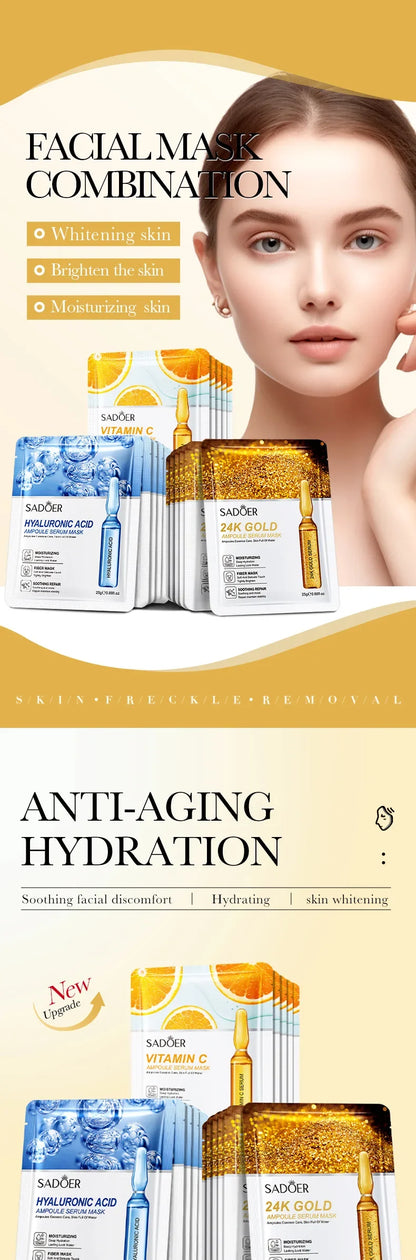 24K Gold Hyaluronic Acid Face Masks for Firming and Moisturizing - Smarsty