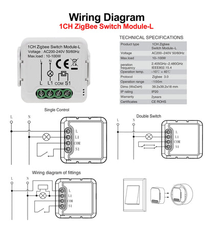 GIRIER Tuya ZigBee Smart Switch Module No Neutral Required - Smarsty