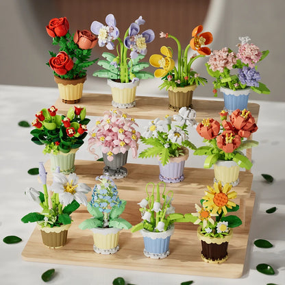 Building block flower simulation bouquet small particle assembly puzzle toy children's handmade DIY potted tabletop ornament - Smarsty