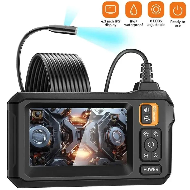 Industrial Endoscope Camera 8mm HD1080P 4.3inch IPS Screen 1080P Pipe Inspection Camera for Car Repair IP67 Waterproof 8 LEDS - Smarsty