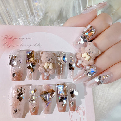 24pcs Pink Crystal Bow Press On Nails for Girls - Smarsty
