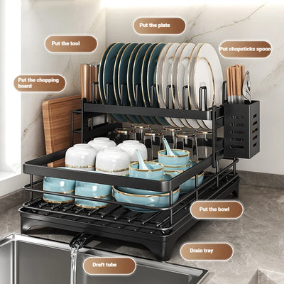 Stainless Steel Dish Drying Rack Adjustable Kitchen Plates Organizer with Drainboard Over Sink Plate Drainer Storage Organizer by Smarsty