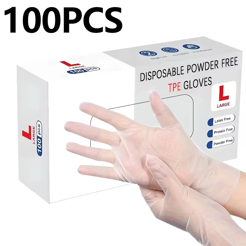 100PCS Disposable TPE Gloves Kitchen Bathroom Restaurant Camping Travel Waterproof Oil-Proof Household Cleaning Tools - Smarsty