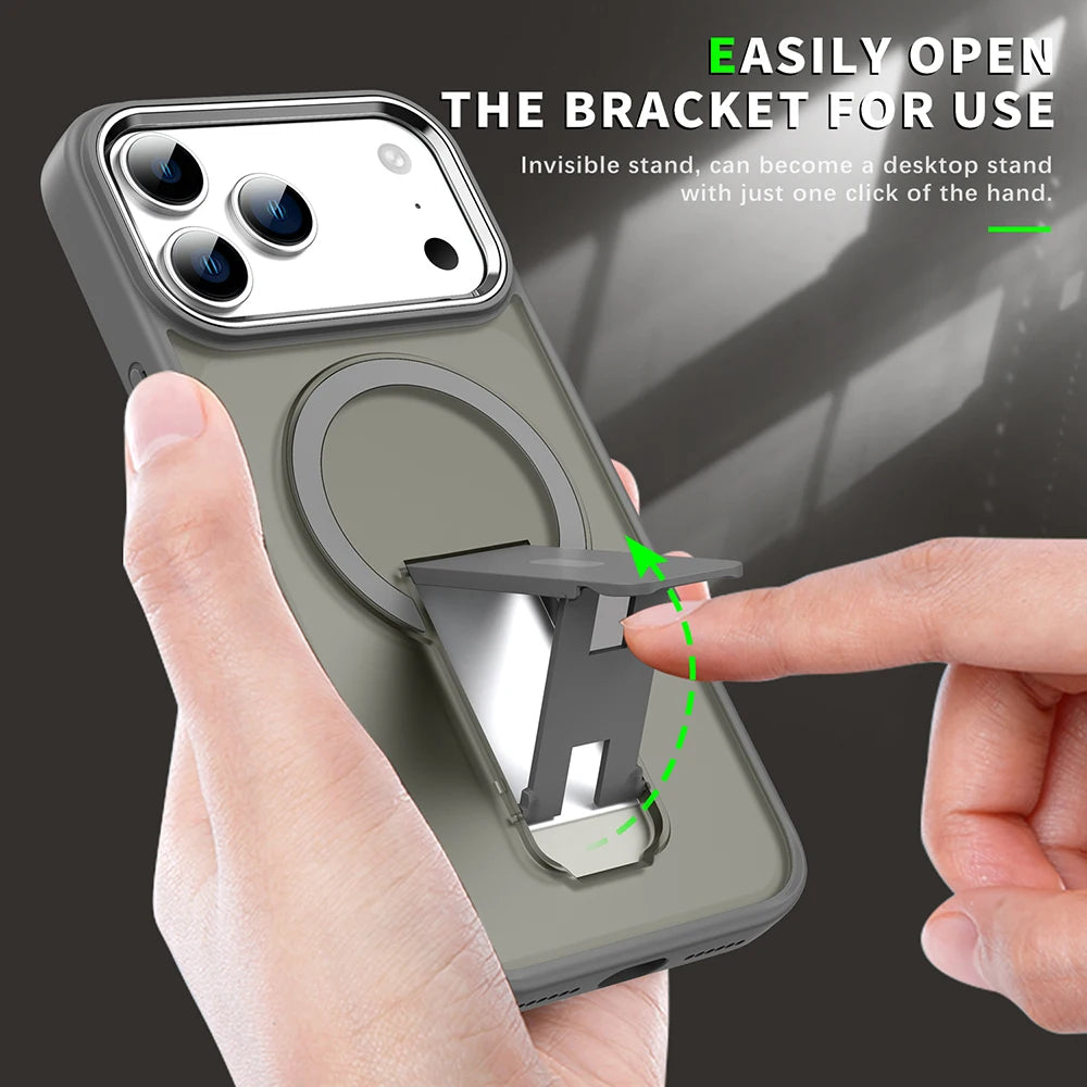 Luxury For Magsafe Phone Case For iPhone 17 Pro Max Air Magnetic Wireless Charge Folding Stand Holder Matte Cover Cases
