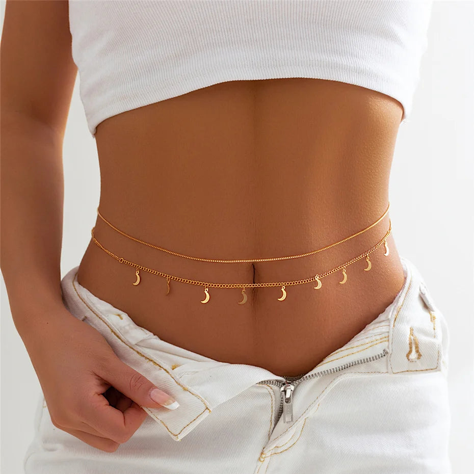 Boho Rhinestone Star Moon Belly Chain for Summer - Smarsty