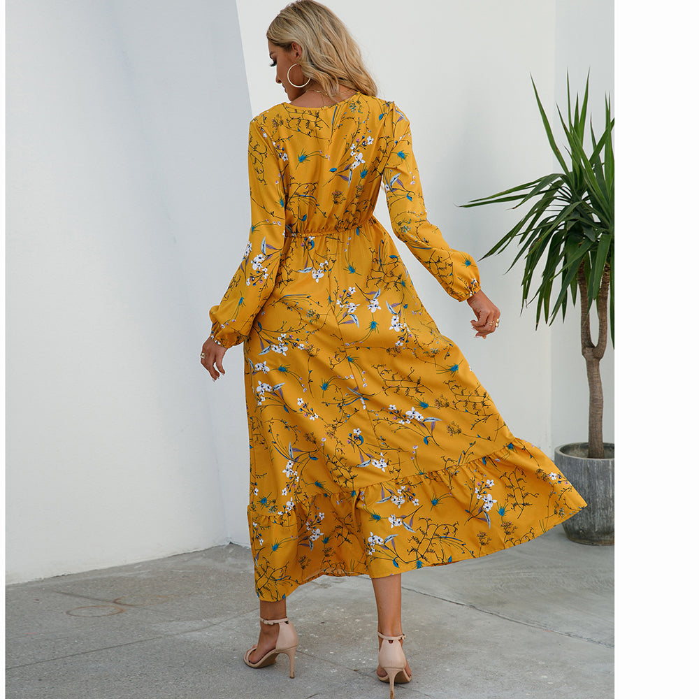 2023 Sping Summer Bohemian Women Maxi Dress Casual Long Sleeve High Waist Beach Woman Chiffon Dresses Floral Vestidoes Mujer New - Smarsty