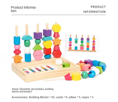 Montessori Wooden Toys Color Shape Matching Puzzle Game Colorful Beaded Color Cognition Early Educational Toys Gift for Children - Smarsty