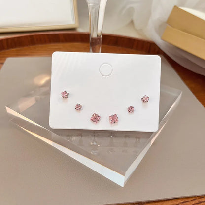 4 Pair Silver Heart Stud Earrings Set Cute Gift Everyday - Smarsty