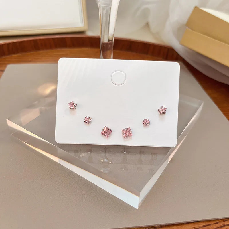 4 Pair Silver Heart Stud Earrings Set Cute Gift Everyday - Smarsty