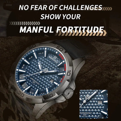 NAVIFORCE Men Fashion Waterproof Quartz Watch with Leather Strap - Smarsty