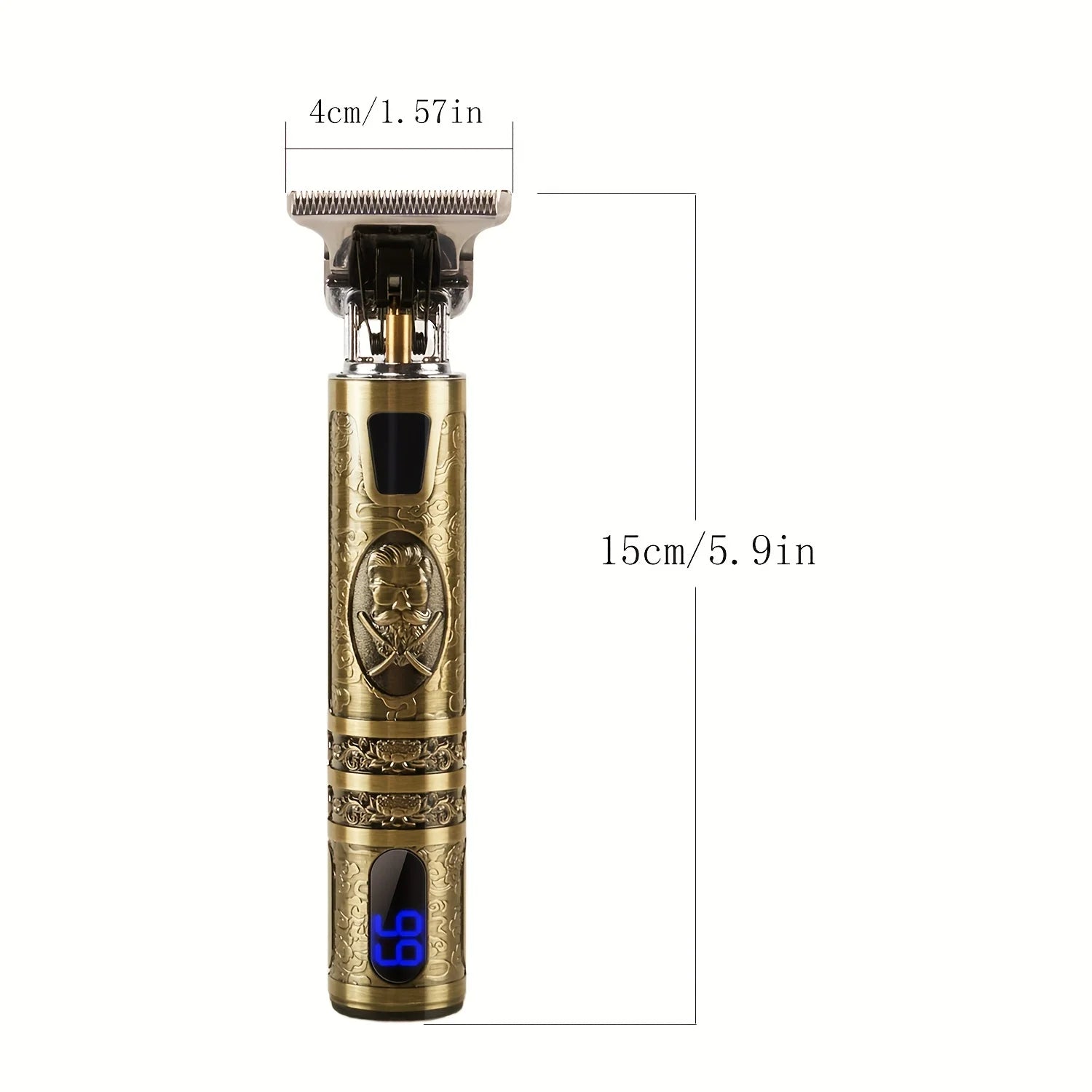 Men's Electric T-Blade Hair Trimmer Kit - Cordless, USB Rechargeable with LED Display, Vintage Golden Design, Includes Combs
