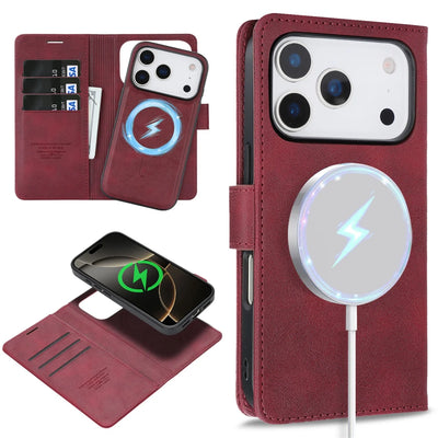 2 in 1 MagSafe Magnetic Leather Phone Case for IPhone 17 Air 16 Pro Max 15 Plus 14 13 12 16E Card Slots Wallet Protective Cover
