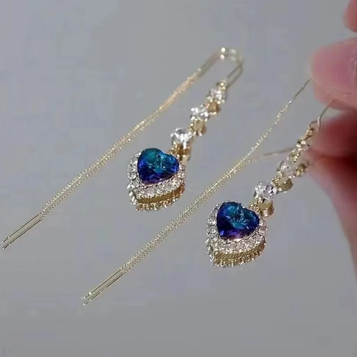 Blue Heart Shaped Dangle Earrings for Women Perfect for Parties - Smarsty