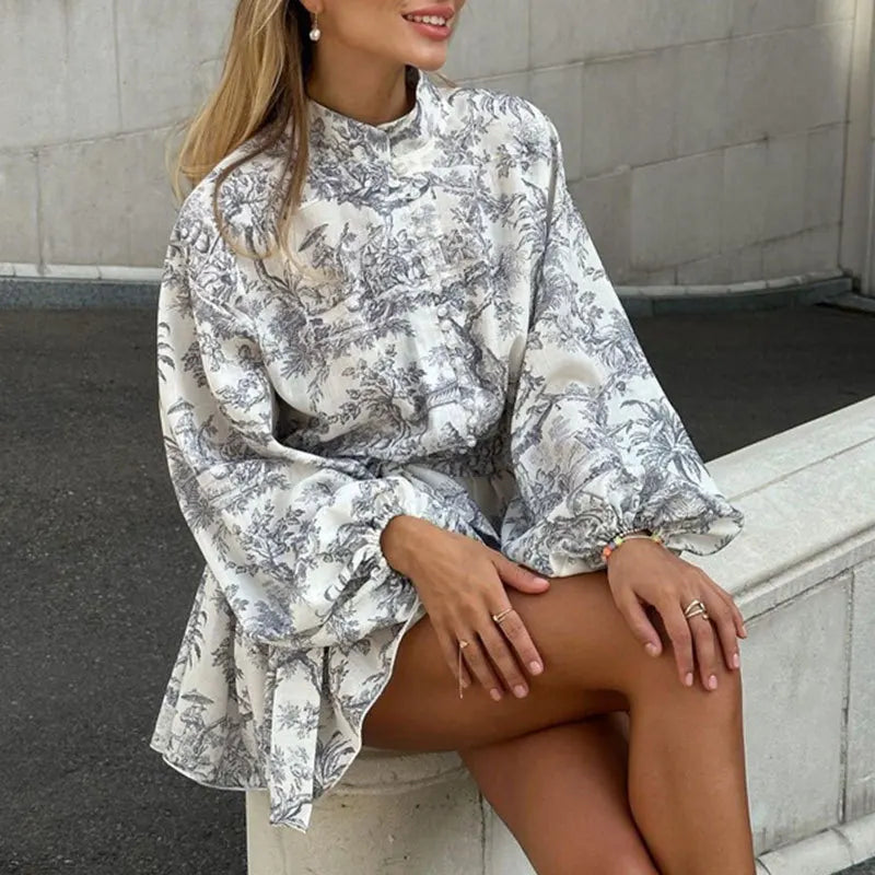 Autumn new women's clothing style elegant, fashionable, casual, sexy commuting long sleeved lace up Chinese style printed dress - Smarsty