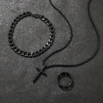 Men's 3 Piece Alloy Jewelry Set with Cross Pendant - Smarsty