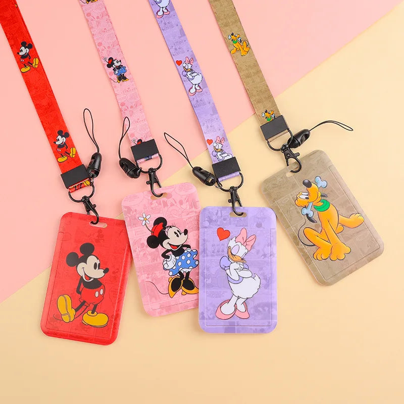 Disney Minnie Card Holders Lanyards Girls Door Card Case Hanging Rope Badge Holder Neck Strap Business Card Small Gift