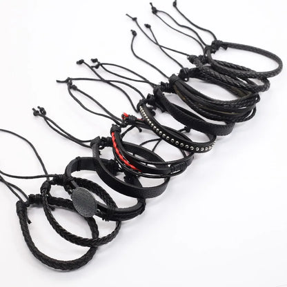 Handmade Black Leather Wrap Bracelets Set for Men and Women - Smarsty