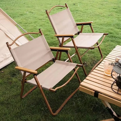 4/2/1PCS-khaki Camping Chair Portable Outdoor Chair Aluminum Alloy Wood Grain Folding Chair Camping Equipment Kermit Chair by Smarsty