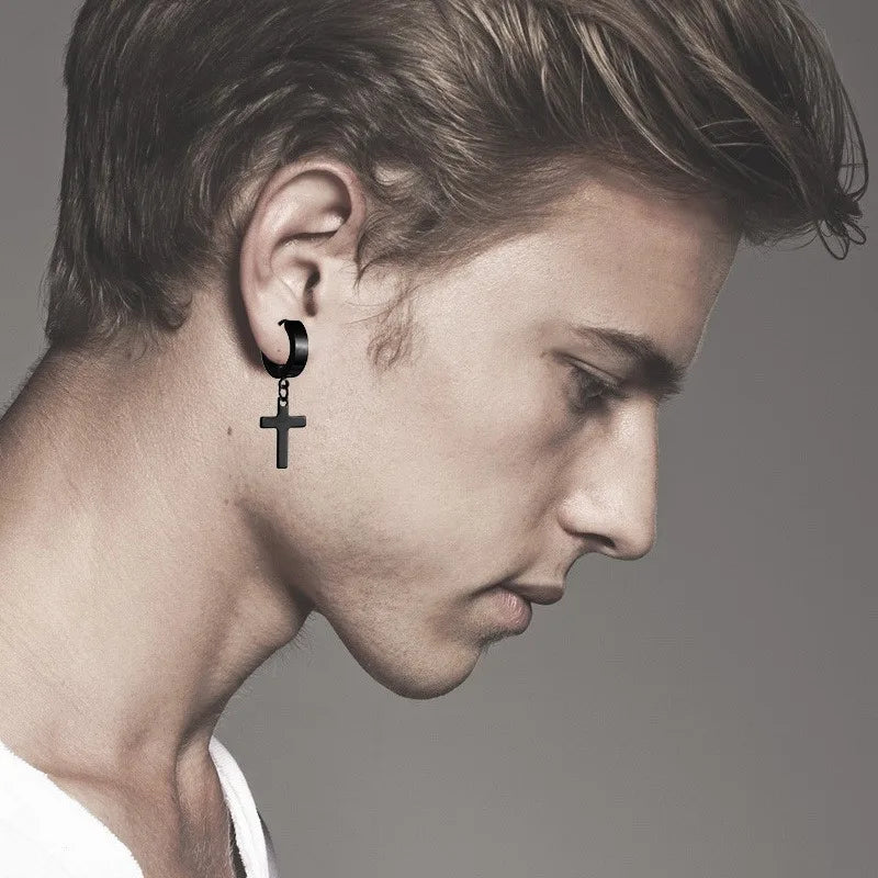 Stainless Steel Earrings Set Unisex Punk Cross Dangle - Smarsty