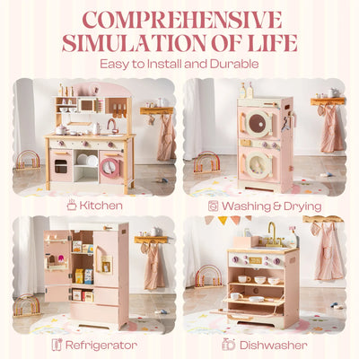 Robotime Robud Kids Corner Kitchen Playset Wooden Play Kitchen Set with Realistic Sound Pretend Play Gift for Boys Girls Pink by Smarsty